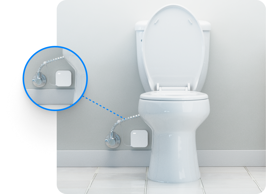 Smart Toilet Leak Detection sensor installed on a toilet