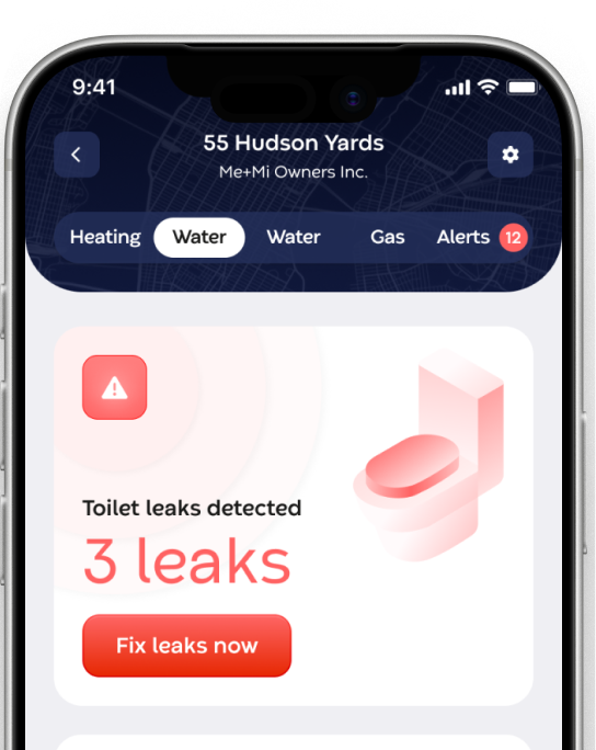 Runwise app showing 3 toilet leaks detected